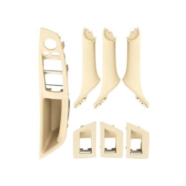 Imagem de Compatível com BMW Série 5 F10 F11 F18 520i 523i 525i 528i 535i 7 PCS Novo painel de interruptor de janela de apoio de braço de porta interior Conjunto de maçaneta de tração(Beige Yellow)