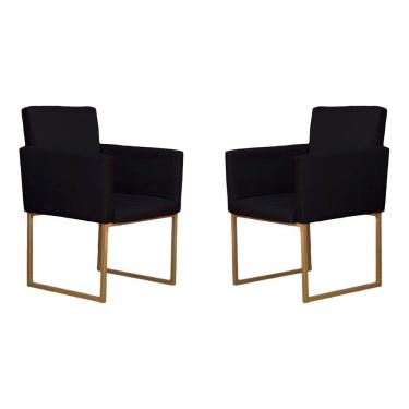 Imagem de Kit 02 Poltronas Decorativas Klara Base Dourada Em Suede Preto