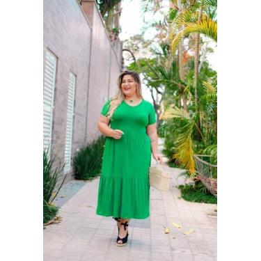 Imagem de Vestido Plus Size Midi Decote V com Manga Saia Três Marias - luh may, 