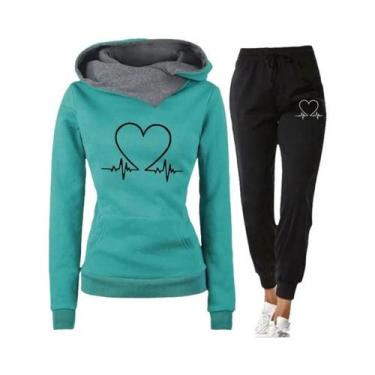 Imagem de Conjunto De Moletom Feminino De Inverno Quente Com Capuz E Calça Para 