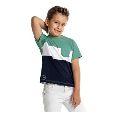 Imagem de Camiseta Infantil Menino Tricolor Trick Nick Verde Tam 3 A 8