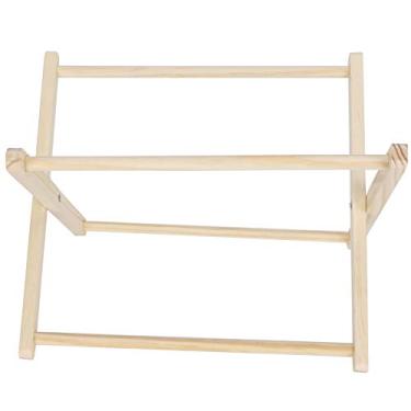 Imagem de Pssopp Rack de revistas de macramê pequeno boho, suporte de revistas de madeira, cesta de armazenamento de revistas em pé para livros e cadernos de jornais