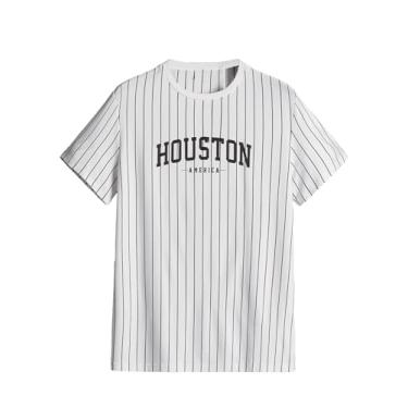 Imagem de SOLY HUX Camiseta masculina listrada de verão com estampa de letras e manga curta casual, Preto e branco, 16 Anos