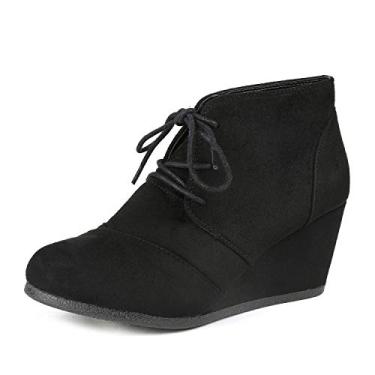 Imagem de Bota feminina casual de salto anabela cano baixo com cadarço Dream Pairs, Tomson-black, 8