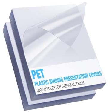 Imagem de Motipuns Pacote com 500 capas de apresentação de encadernação de plástico transparente capas de plástico para livros 8 mil capas de encadernação para relatórios documentos de negócios projetos 21 x 28