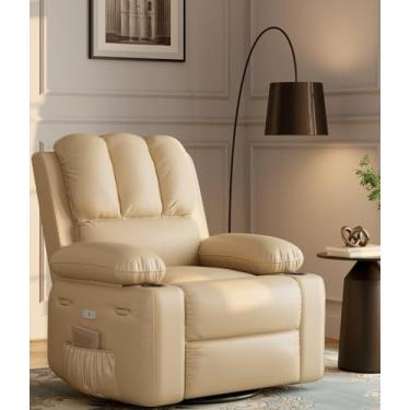 Imagem de GAOMON Cadeira reclinável elétrica grande com calor e massagem – poltrona reclinável giratória de 360° para sala de estar, poltrona reclinável de couro PU com enchimento de esponja de 1,5x, assento