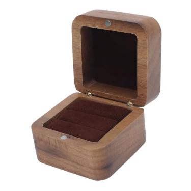 Imagem de Caixa de Anel de Madeira Sólida, Organizador de Jóias Minimalistas de Madeira de Nogueira Artesanal para Armazenamento Diário, Cerimônia de Proposta de Casamento Em Estojo (Anel único) (Casal tocam)