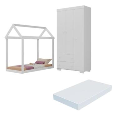 Imagem de Quarto Infantil com Cama Montessoriana/colchão/guarda-roupas Algodão Doce Multimóveis Mx4276 Branco