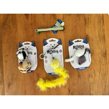 Imagem de Kit 4 Peças Pet – Brinquedos para Gato com Coleira, Ratinho, Bolinha de Pelúcia e Bola com Guizo - MELLUZ (Amarelo, Mini)