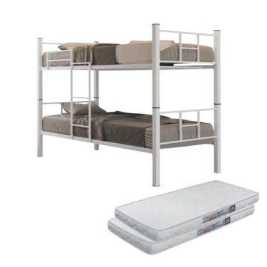 Imagem de Beliche Aço Com Grade Proteção Lateral e Escada Acompanha Colchões D33