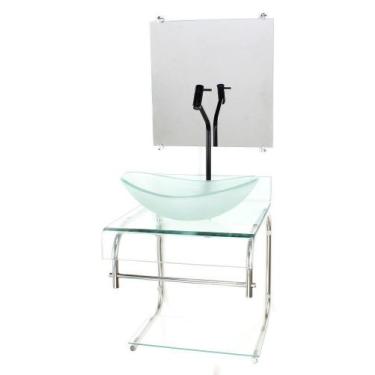 Imagem de Gabinete de vidro 40cm para banheiro curvado duplo inox cuba oval inco