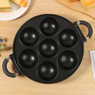 Imagem de DJAPWPX Panela Takoyaki, 7 furos antiaderente Takoyaki com alça ergonômica, forma de bola de carne de liga de alumínio para cozinha doméstica, assar, cozinhar