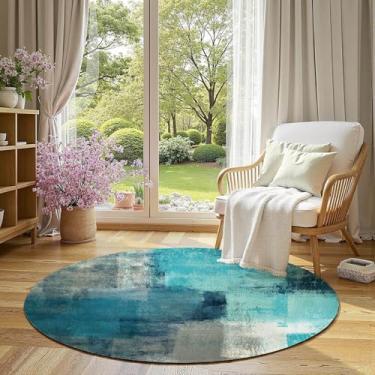 Imagem de LOKMU Tapetes redondos antiderrapantes turquesa e cinza, arte abstrata, decoração de casa, tapete para sala de aula, sala de estar, quarto, sala de jantar, jardim de infância, sala de 1,8 m