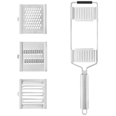 Imagem de Cortador de vegetais multiuso com 3 lâminas, triturador de vegetais portátil de aço inoxidável, antiderrapante, conjunto de cortes, pode ser lavado na lava-louças para cozinha de vegetais (estilo 1)