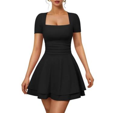 Imagem de Vestido feminino sexy XXTAXN, decote quadrado, franzido e babado