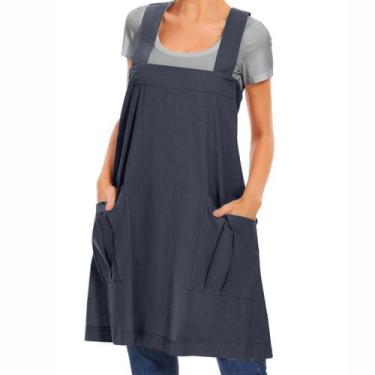 Imagem de Vestido de avental feminino Larmliss de algodão cruzado com bolsos