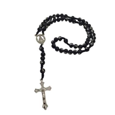 Imagem de Terço Nossa Senhora Bolinha Preta Com Cruz Prata