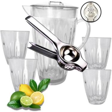 Imagem de Kit Conjunto Jarra + 04 Copos + Espremedor Limão Moderno - Micromax
