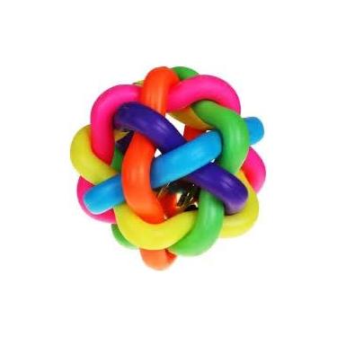 Imagem de Bola Mordedor Trançado Colorido para Pets com Guizo Brinquedo Interativo para Cães e Gatos