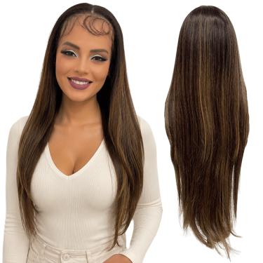 Imagem de Peruca front lace HD orgânica futura castanho mechas RH43322