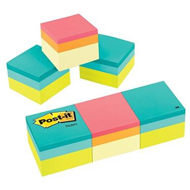 Imagem de Post-it Bloco de notas, nota adesiva favorita número 1 dos EUA, 4,2 x 4,2 cm, onda verde e canária, 3 unidades (2051-3PK)