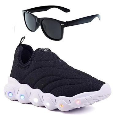 Imagem de Tenis Infantil De Led Calce Facil Elastico Meninos Masculino + Oculos Cor:Branco;Tamanho:31