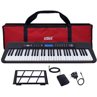 Imagem de Kit Teclado Musical Estudante Kobe KB-300 5/8 61 Teclas Sensitivas ao Toque com Pedal Sustain e Capa Vermelha