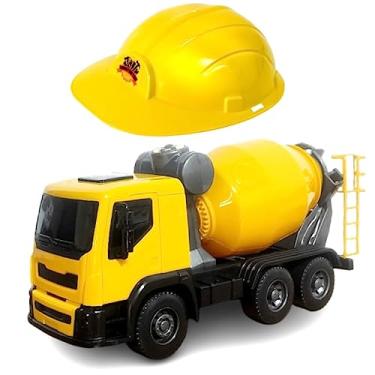 Imagem de Caminhão de Brinquedo Betoneira que Gira com Capacete Operário Infantil