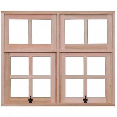Imagem de Janela Maximar Vidros Quadriculados 2 Módulos Fixos Superiores e 2 Módulos Móveis Inferiores Rondosul Natural