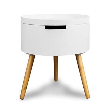 Imagem de Mesa lateral moderna branca laqueada mesa de cabeceira mesa de cabeceira simples mesa de estar sofá mesa lateral mesa de armazenamento multifuncional mesa de centro para sala de estar