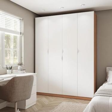 Imagem de Guarda Roupa Modulado 4 Portas com Cabideiro Hera Cabecasa Madeiramadeira Louro/branco Geada/cromado