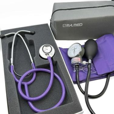 Imagem de Kit Enfermagem Acadêmico Roxo Lilás Estetoscópio Esfigmo Ap de Pressão Com Bolsa P.A Med 2 Anos de Garantia