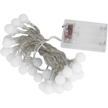 Imagem de Varal de Led c/Bolinhas Brancas Gambiarra Fio De Luz 20 Bolinhas Foscas 4m Led Alimentação por Pilhas 3 AA Luz Amarelada Confortável Aconchegante Festas Ano Novo Iluminação Decoração