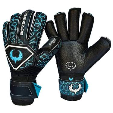 Imagem de Renegade GK Luvas de goleiro Triton Spectre com defesa de dedos Pro-Tek | Super Grip de 3,5 + 3 mm e Duratek de 4 mm | Luvas de goleiro de futebol pretas e azuis (tamanho 6, jovens, crianças, corte de