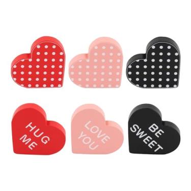 Imagem de shamjina 6 peças sinal de madeira do dia dos namorados formato de coração decoração de casa sinais de coração bandeja em camadas decoração blocos de mesa para