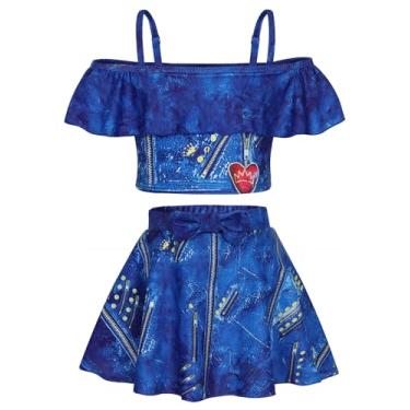 Imagem de Sukyfecde Roupa de banho para meninas descendentes Evie maiô descendentes Mal trajes de banho roupa de banho infantil conjunto de biquíni de 2 peças, Azul 2106, 2-3 Anos