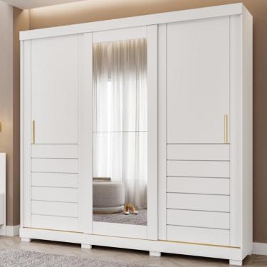 Imagem de Guarda Roupa Casal com Espelho e Pés 3 Portas de Correr 6 Gavetas Cecilia Slide Panan - Branco