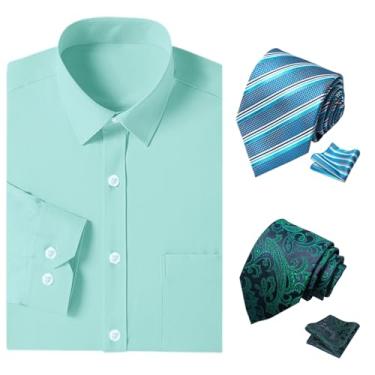 Imagem de Cromoncent Camisa social masculina de manga comprida e conjunto de gravata, S2-azul-petróleo A, GG