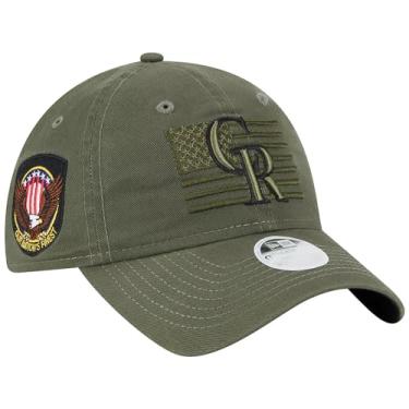Imagem de New Era Boné feminino Colorado Rockies 9TWENTY 2023 Armed Forces ajustável, chapéu verde, Verde, Tamanho Único