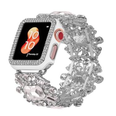 Imagem de VIIVY VIYIV Pulseira Bling com capa compatível com Apple Watch séries 9, 8, 7, SE, 45 mm, 44 mm, 40 mm, 38 mm, 41 mm e 42 mm, para mulheres, pulseiras para relógio inteligente com capa Starlight,