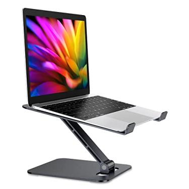 Imagem de Suporte dobrável para laptop RIWUCT Ergonômico com altura ajustável para mesa, suporte de alumínio para laptop compatível com MacBook Pro e Air, HP, Dell de 10 a 16 polegadas (preto)