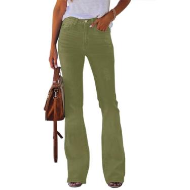 Imagem de Koinshha Calça jeans feminina de cintura alta flare stretch boyfriend bootcut casual jeans, Verde, 14