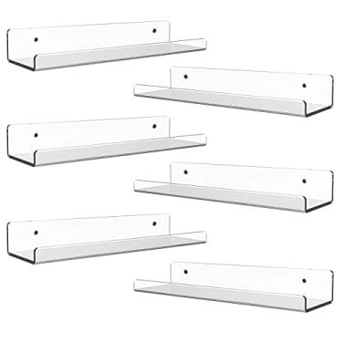 Imagem de Prateleiras flutuantes minimalistas, conjunto de 6, prateleira de disco de vinil transparente de 4 mm, suporte de acrílico para quarto, sala de estar, banheiro, cozinha, escritório e mais transparente de 38 cm