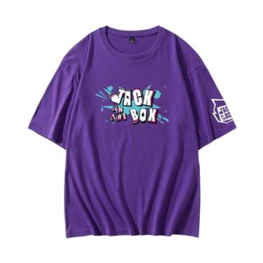 Imagem de Camiseta moderna K-pop Jack in The Box, camiseta estampada J-Hope Support Born Pink Contton gola redonda camisetas com desenho animado, B roxo, XXG