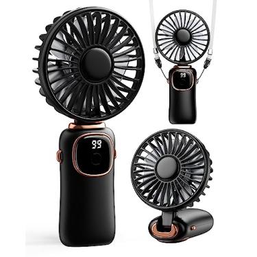 Imagem de coldSky Ventilador portátil portátil, ventilador de viagem pessoal multifuncional 3 em 1 operado por bateria de 4000 mAh com display digital, ventilador de mesa dobrável de 90° com base, ventilador de
