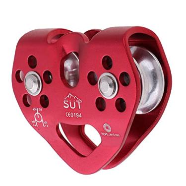 Imagem de Luzhengyang Carrinho de polia de corda dupla de escalada 28KN - liga de alumínio de alta resistência, certificado CE, vermelho - para montanhismo, escalada e aventuras de tirolesa