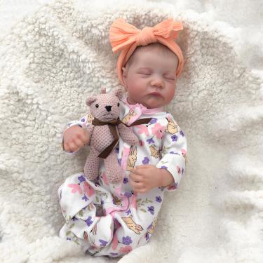Imagem de Bebe Reborn Realista Silicone,48cm/19" Boneca de bebê dormindo de verdade,Lavável de corpo inteiro,Os Olhos Da Boneca Estão Fechados Sem Piscar,Vem Com Roupas De Boneca,Corpo De Silicone