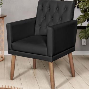 Imagem de Poltrona para Sala de espera Resistente confortável tecido Corino confortável pés de madeira reforçado MOBLAN decor (PRETO)