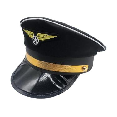 Imagem de Generic Companhia aérea grande cornija chapéu boné de companhia aérea halloween role play cosplay para adultos chapéus de marinheiro uniforme chapéu de festa, preto