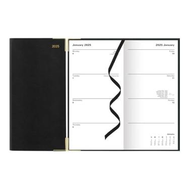 Imagem de Letts Agenda semanal/mensal London Classic 2025, 12 meses, janeiro a dezembro, cantos dourados, vertical, tamanho fino, 16,8 cm x 8,3 cm, inglês, preto (C32SUBK-25)